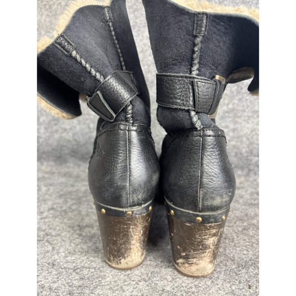 UGG Boots Womens Size 9 Black Shearling Lined Leather Clog Heels Studded 1003856 - Picture 5 of 8